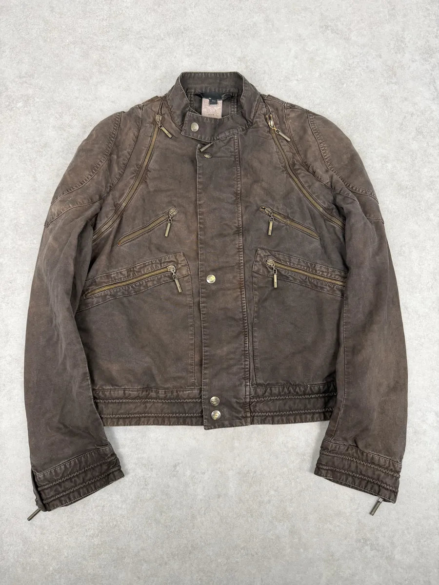 SS2004 Cavalli Brown Multi-Zip Avant-Garde Jacket ABODWLo 0
