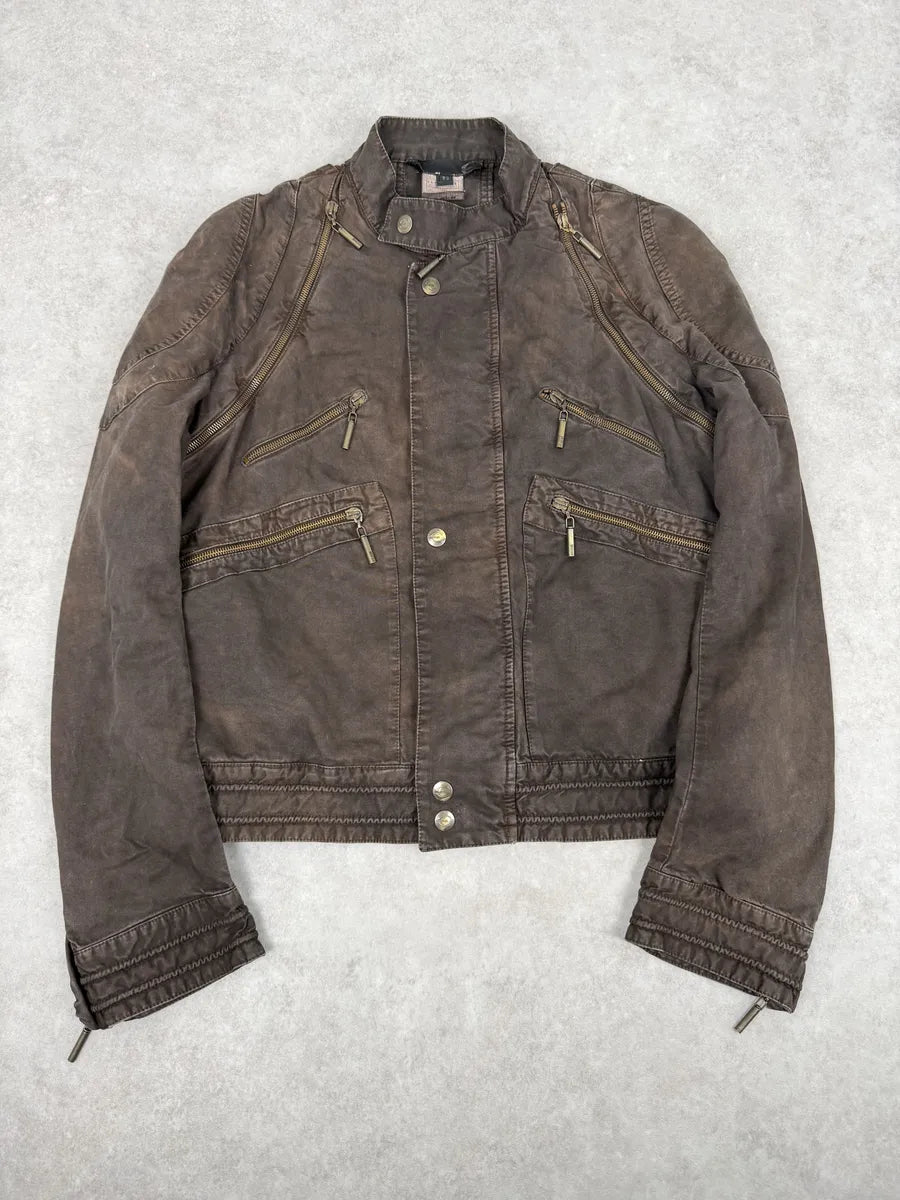 SS2004 Cavalli Brown Multi-Zip Bomber Jacket ABODWLo 4