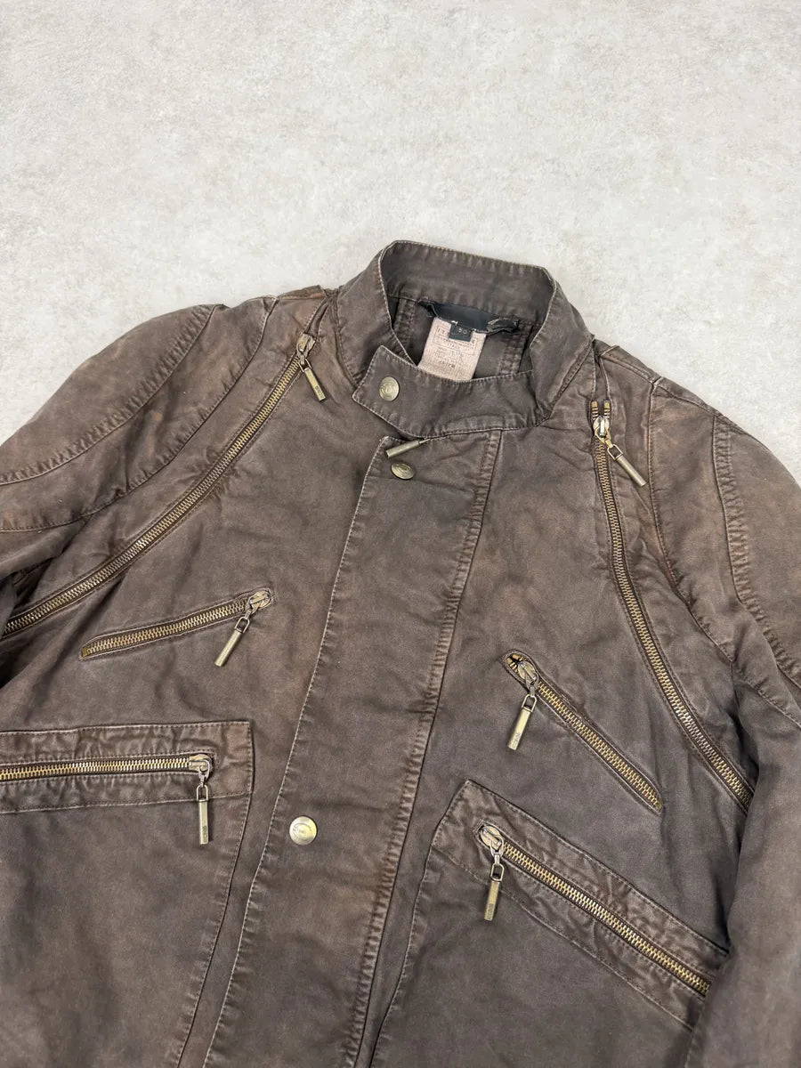 SS2004 Cavalli Brown Multi-Zip Avant-Garde Jacket ABODWLo 5