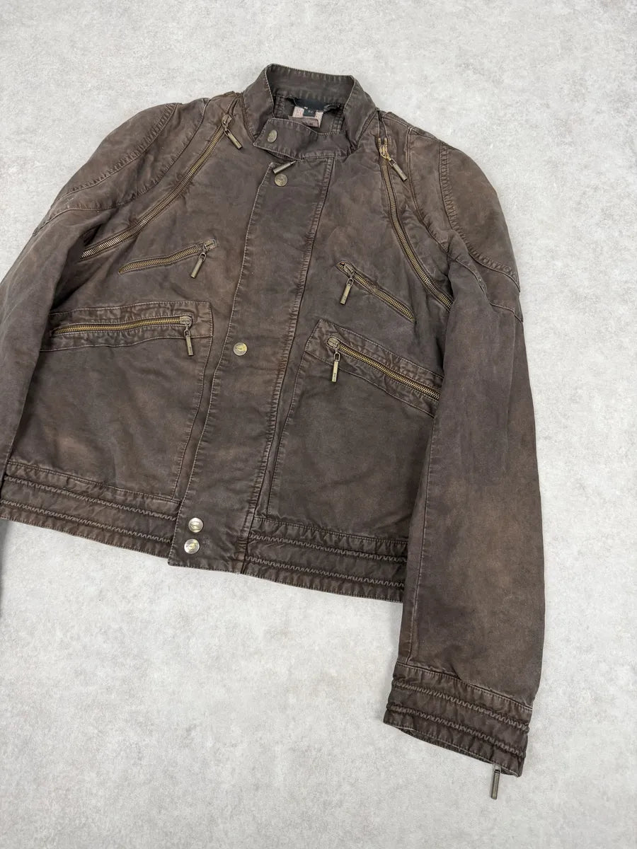 SS2004 Cavalli Brown Multi-Zip Bomber Jacket ABODWLo 9