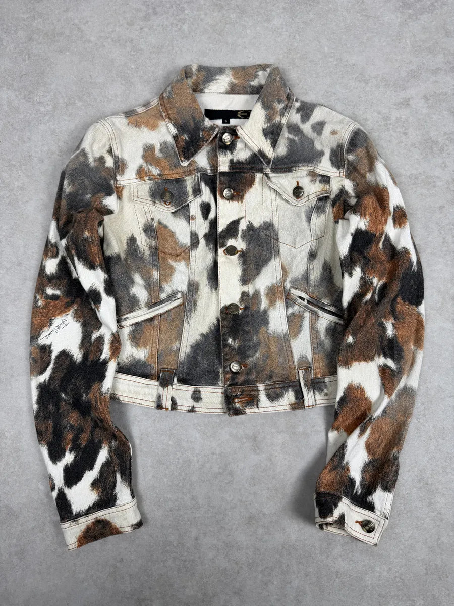 SS2004 Cavalli Cow Print Movement Beige Trucker Jacket JdvSsdv 0