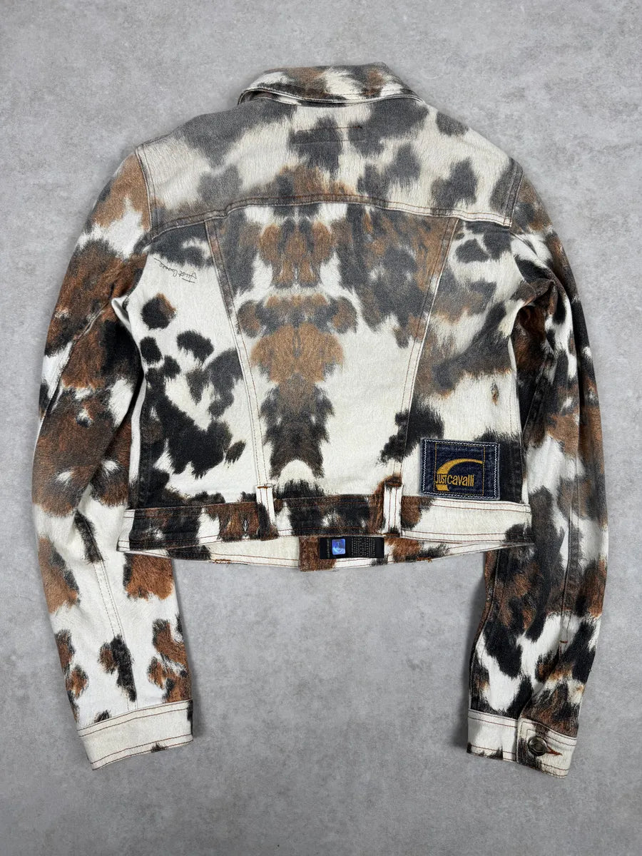 SS2004 Cavalli Cow Print Movement Beige Trucker Jacket JdvSsdv 1