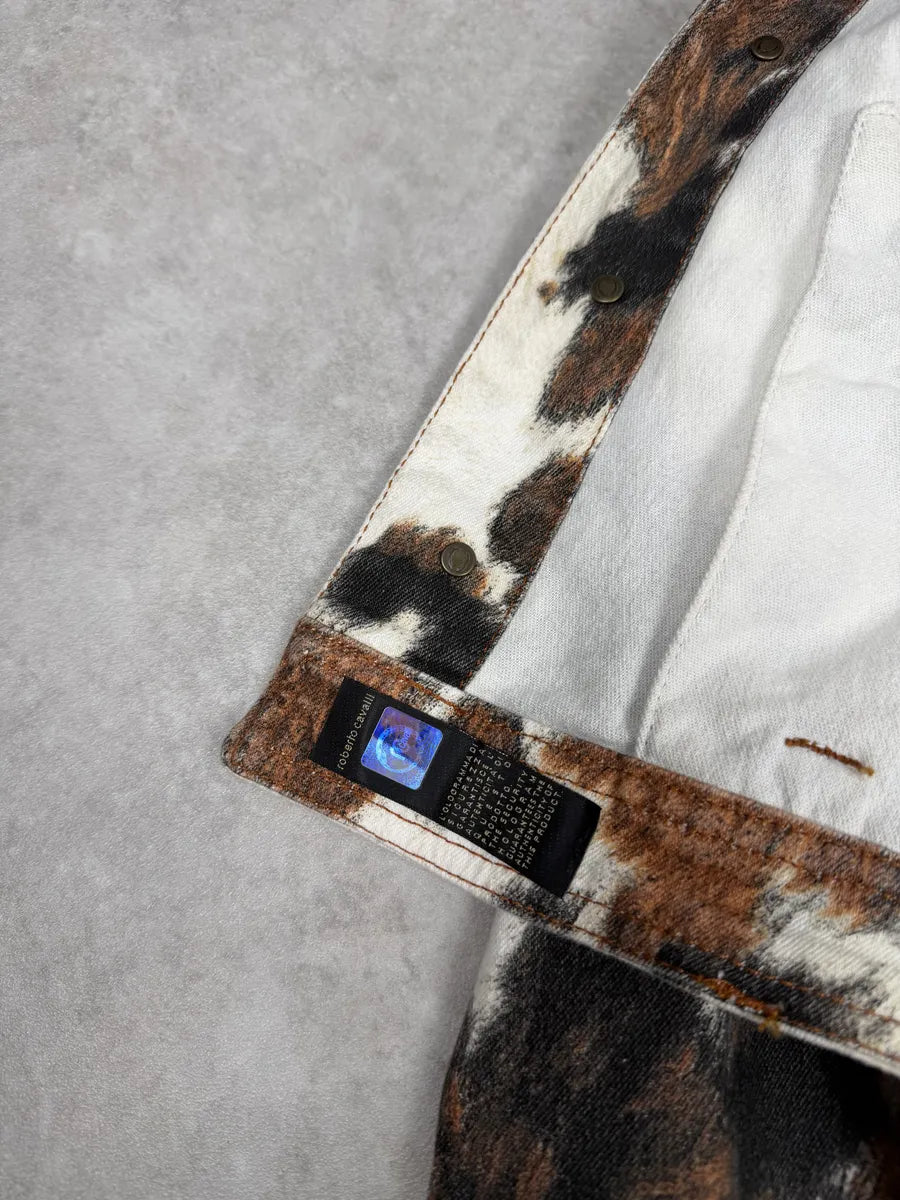 SS2004 Cavalli Cow Print Movement Beige Trucker Jacket JdvSsdv 10