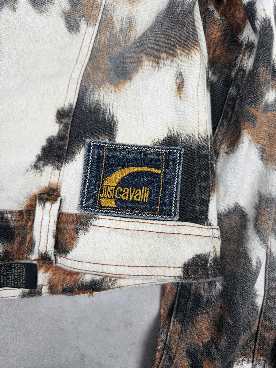 SS2004 Cavalli Cow Print Movement Beige Trucker Jacket JdvSsdv 11