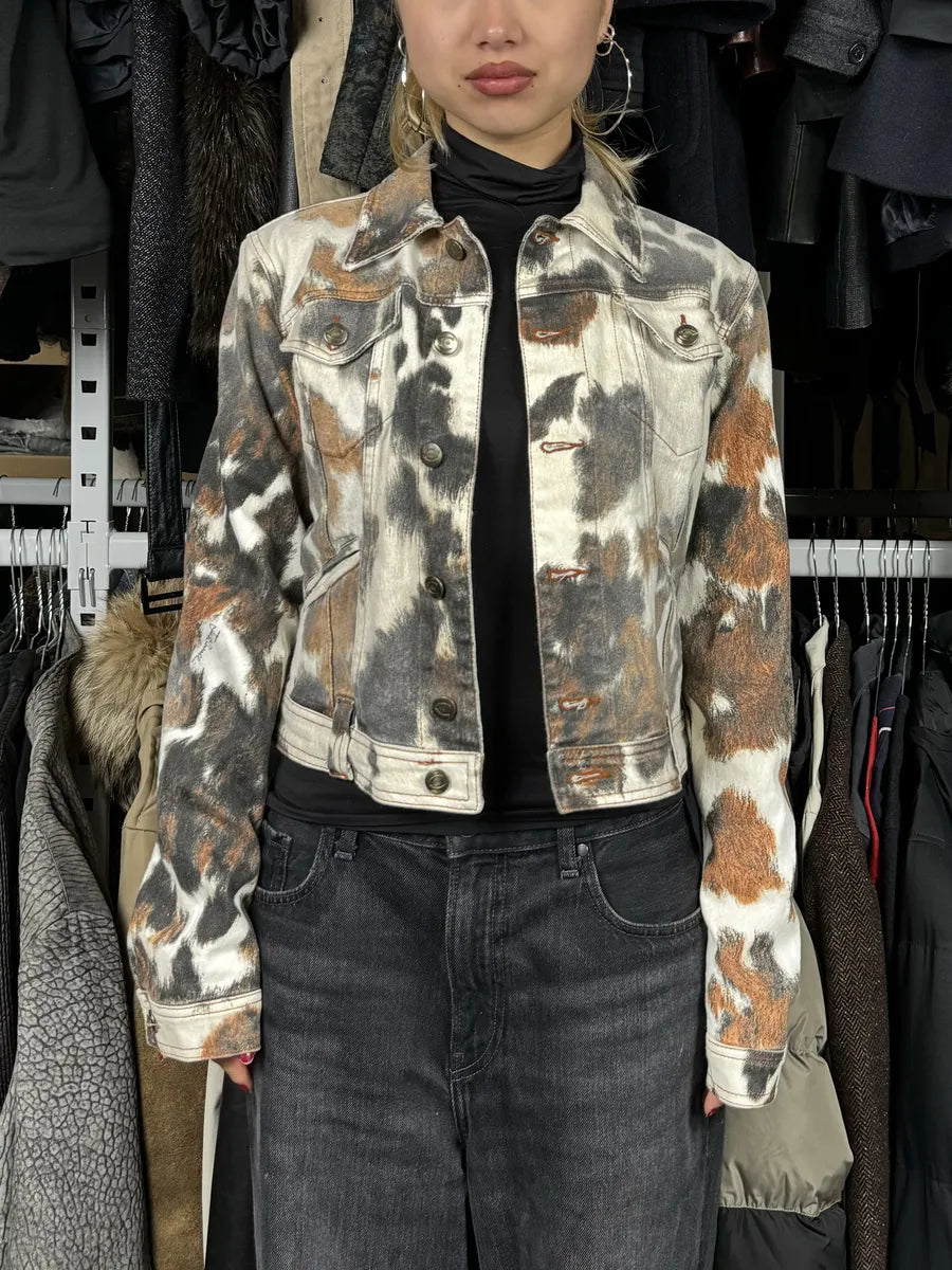 SS2004 Cavalli Cow Print Movement Beige Trucker Jacket JdvSsdv 2