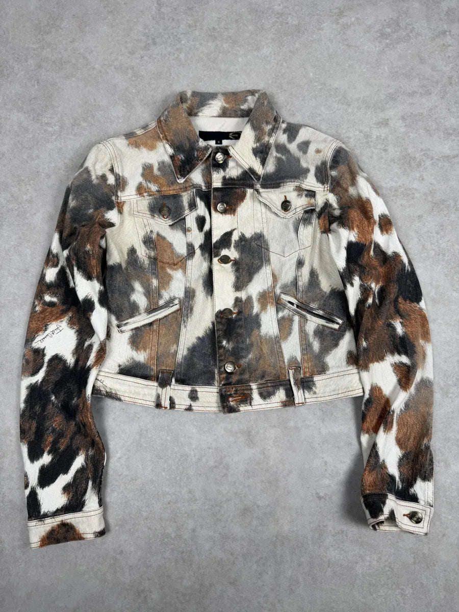 SS2004 Cavalli Cow Print Movement Beige Trucker Jacket JdvSsdv 4