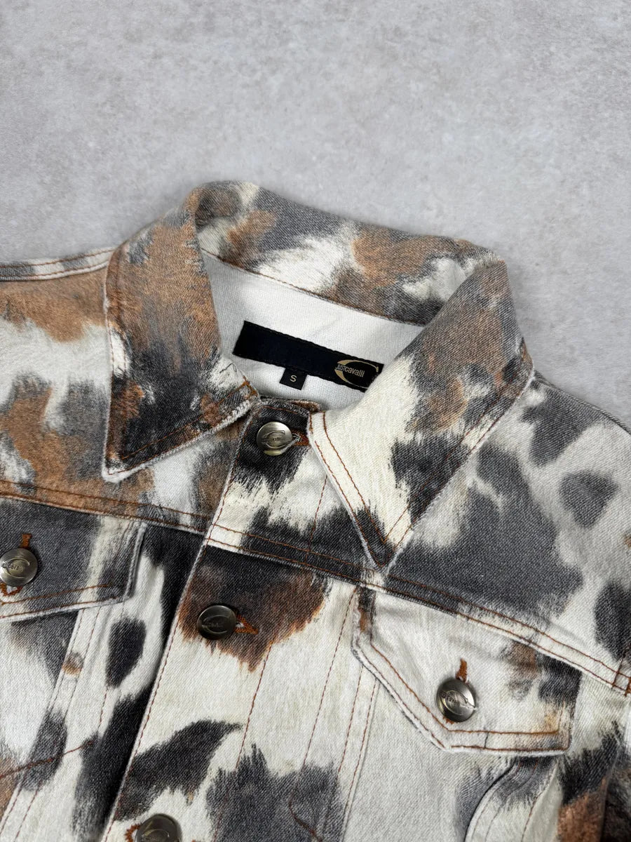 SS2004 Cavalli Cow Print Movement Beige Trucker Jacket JdvSsdv 5