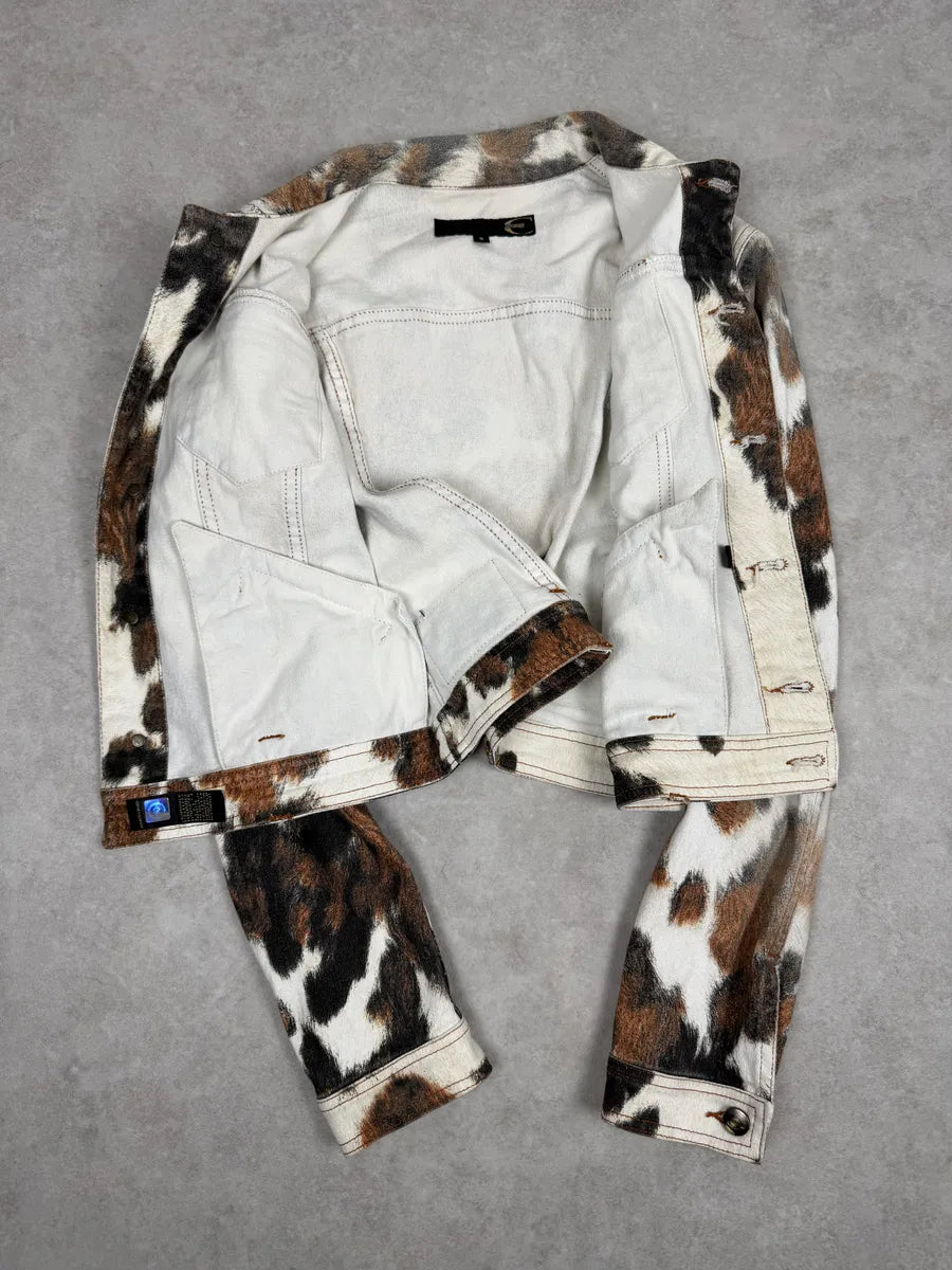 SS2004 Cavalli Cow Print Movement Beige Trucker Jacket JdvSsdv 6