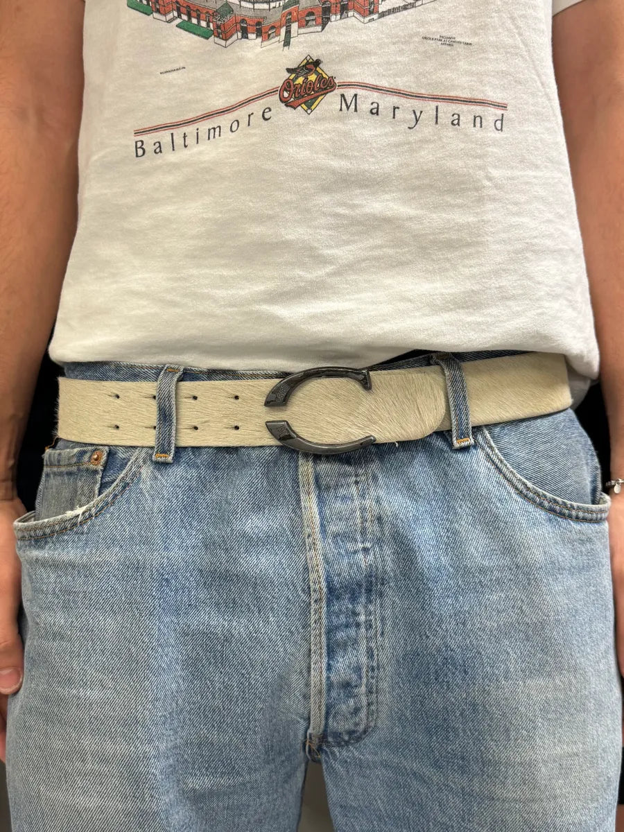 SS2004 Cavalli Creamy Beige Pony Hair Leather Belt HCXuCsI 1