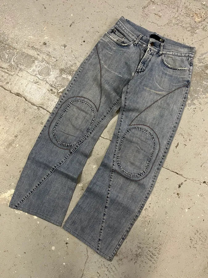 SS2004 Cavalli Double Knee Blue Denim Jeans (M) OBJzZtl 5