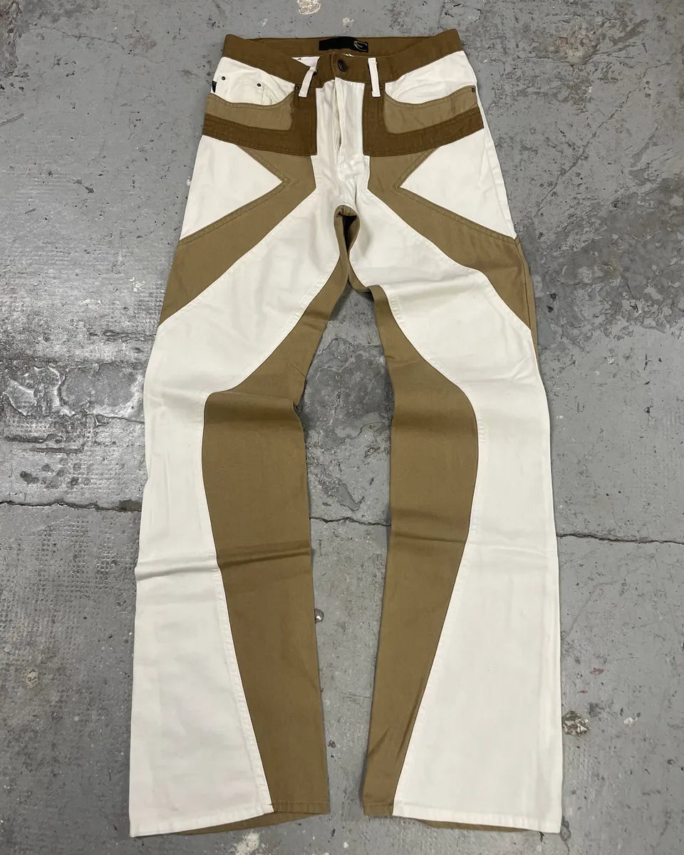 SS2004 Cavalli Geometrical Relaxed Tricolor Beige White Pants (S) SdrcXDr 0