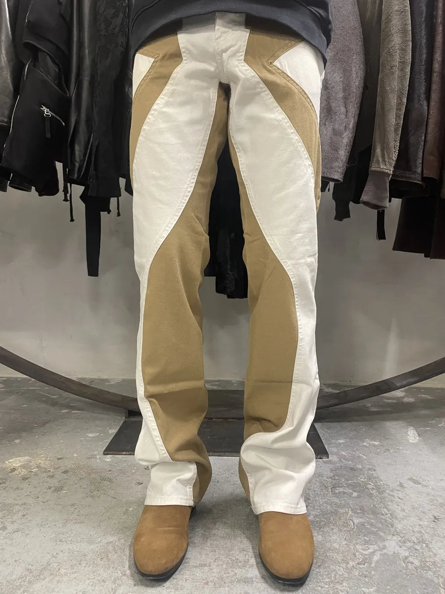 SS2004 Cavalli Geometrical Relaxed Tricolor Beige White Pants (S) SdrcXDr 1