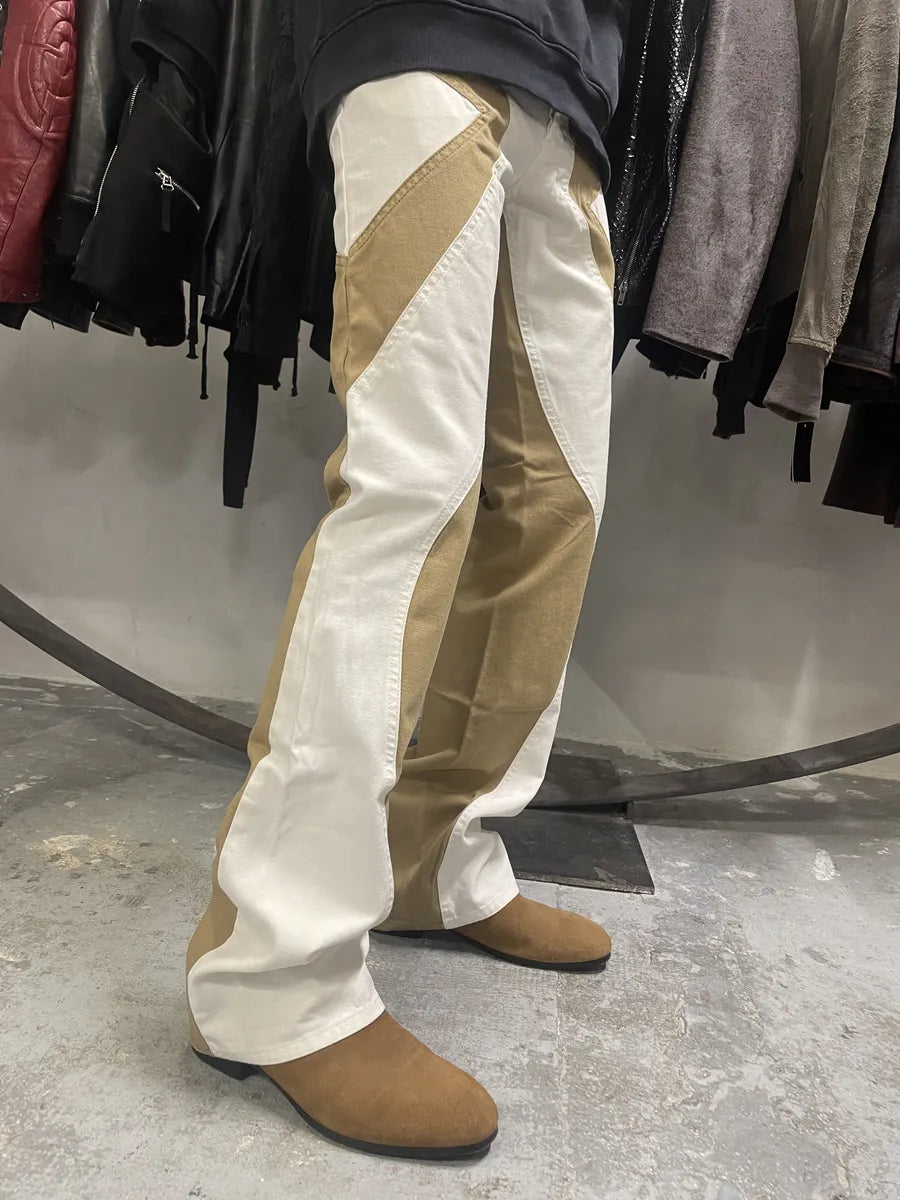 SS2004 Cavalli Geometrical Relaxed Tricolor Beige White Pants (S) SdrcXDr 3