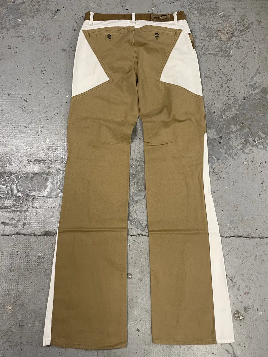 SS2004 Cavalli Geometrical Relaxed Tricolor Beige White Pants (S) SdrcXDr 4