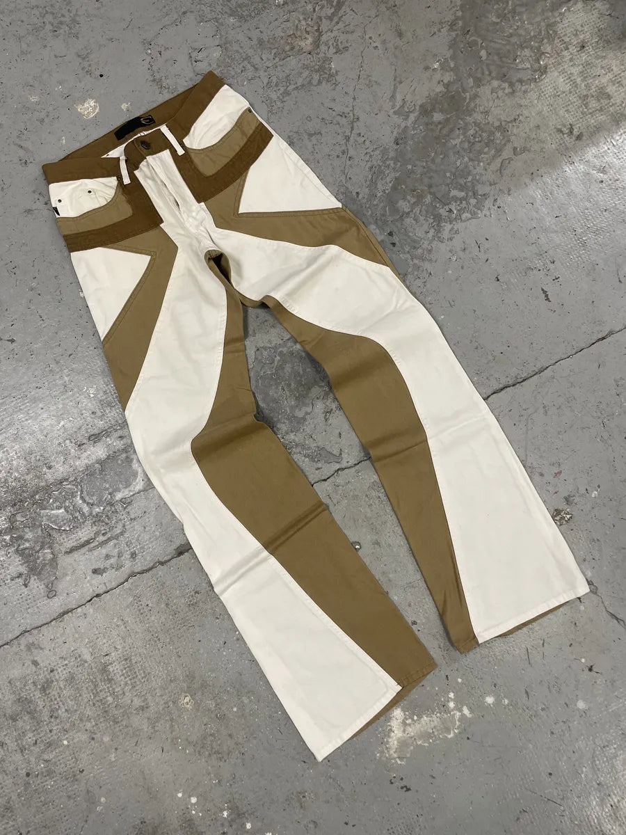 SS2004 Cavalli Geometrical Relaxed Tricolor Beige White Pants (S) SdrcXDr 6