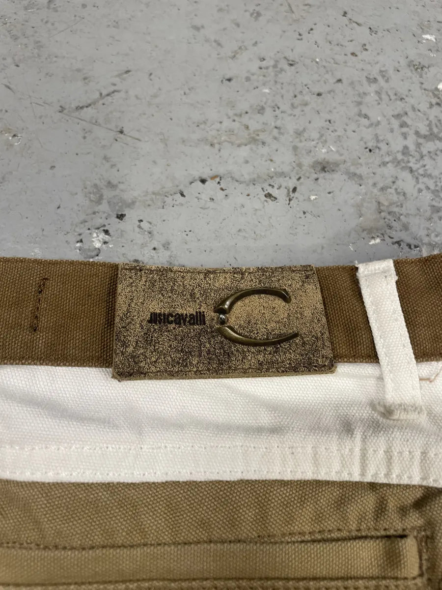 SS2004 Cavalli Geometrical Relaxed Tricolor Beige White Pants (S) SdrcXDr 7