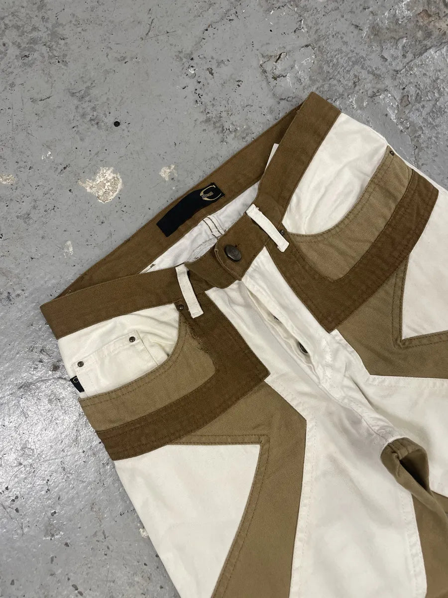 SS2004 Cavalli Geometrical Relaxed Tricolor Beige White Pants (S) SdrcXDr 8