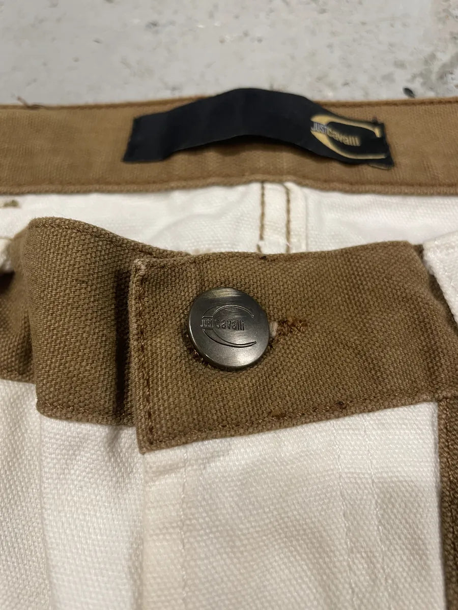 SS2004 Cavalli Geometrical Relaxed Tricolor Beige White Pants (S) SdrcXDr 9