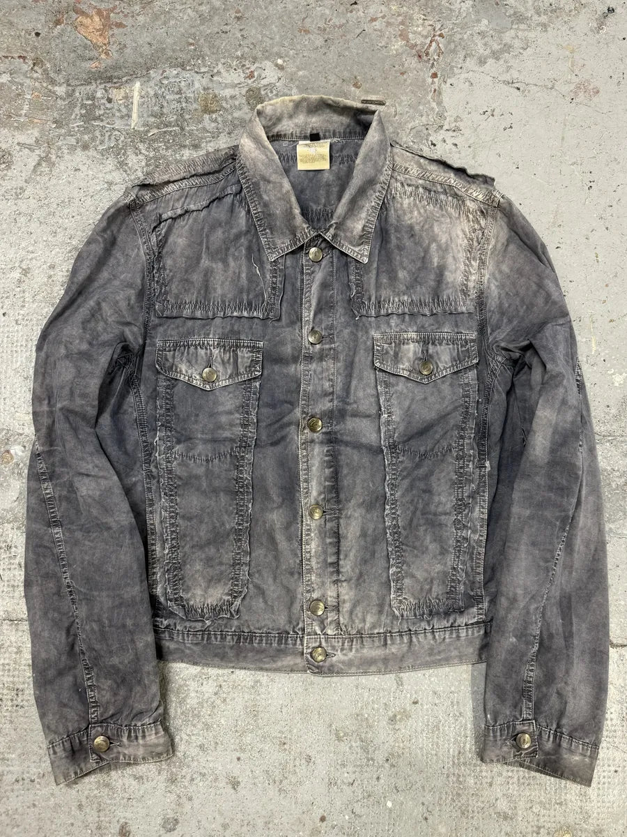 SS2004 Cavalli Grey 3D Distressed Denim Jacket cHSeOBG 0