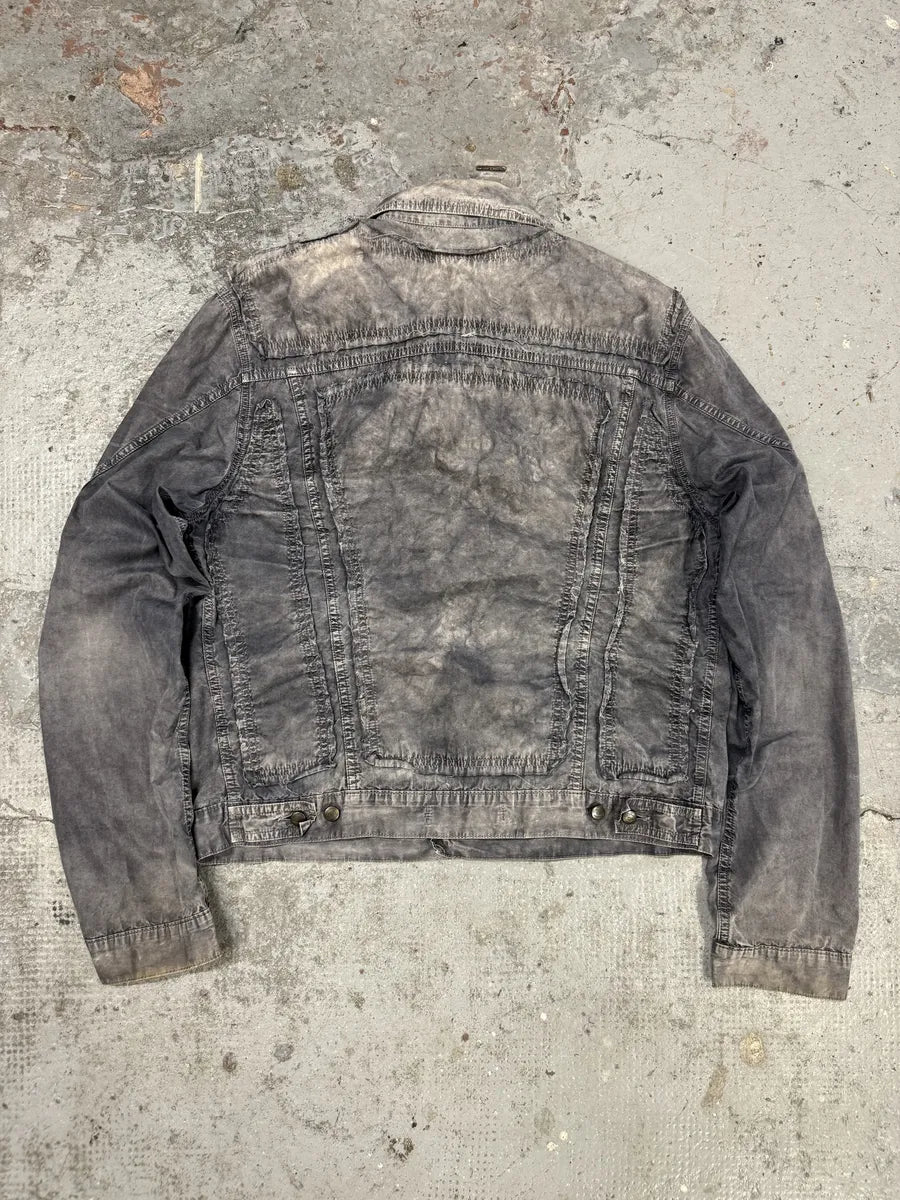 SS2004 Cavalli Grey 3D Distressed Denim Jacket cHSeOBG 1