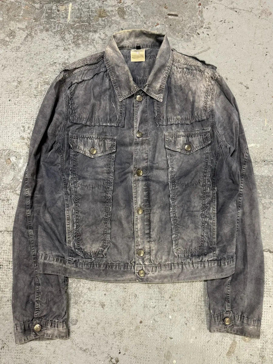 SS2004 Cavalli Grey 3D Distressed Denim Jacket cHSeOBG 2