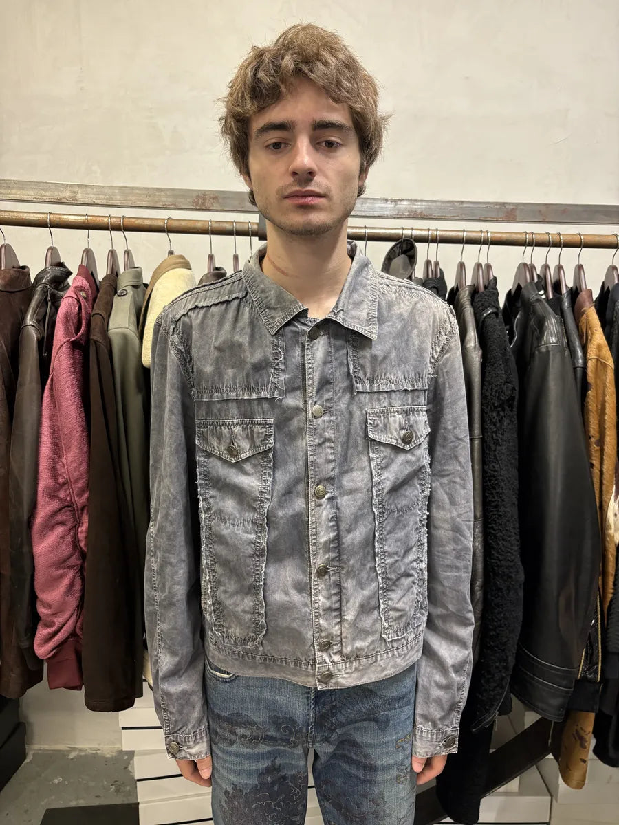 SS2004 Cavalli Grey 3D Distressed Denim Jacket cHSeOBG 3
