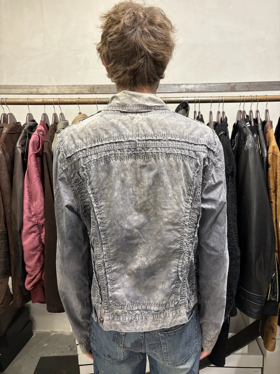 SS2004 Cavalli Grey 3D Distressed Denim Jacket cHSeOBG 4