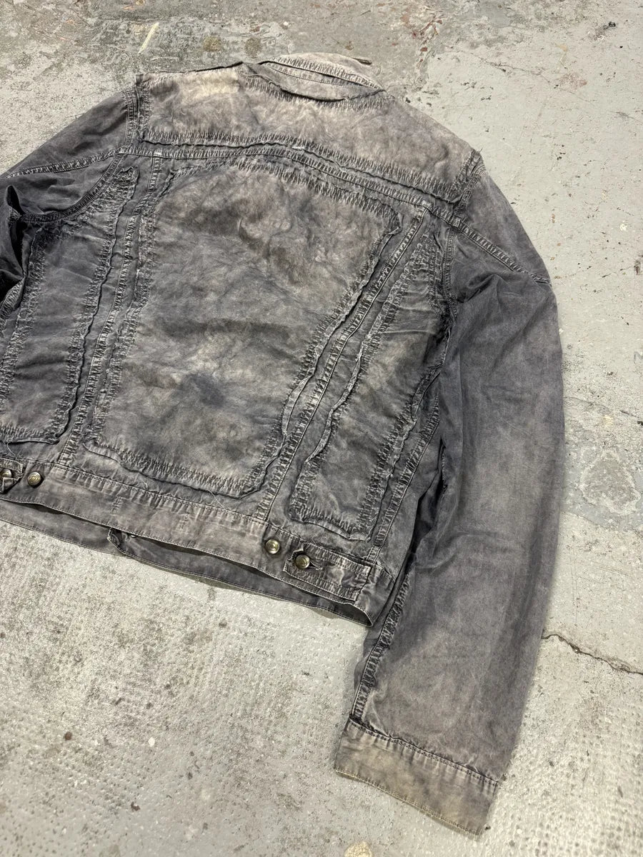 SS2004 Cavalli Grey 3D Distressed Denim Jacket cHSeOBG 7