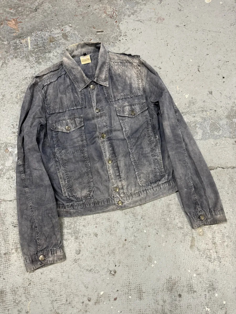 SS2004 Cavalli Grey 3D Distressed Denim Jacket cHSeOBG 8