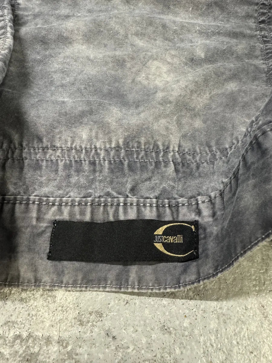 SS2004 Cavalli Grey 3D Distressed Denim Jacket cHSeOBG 9