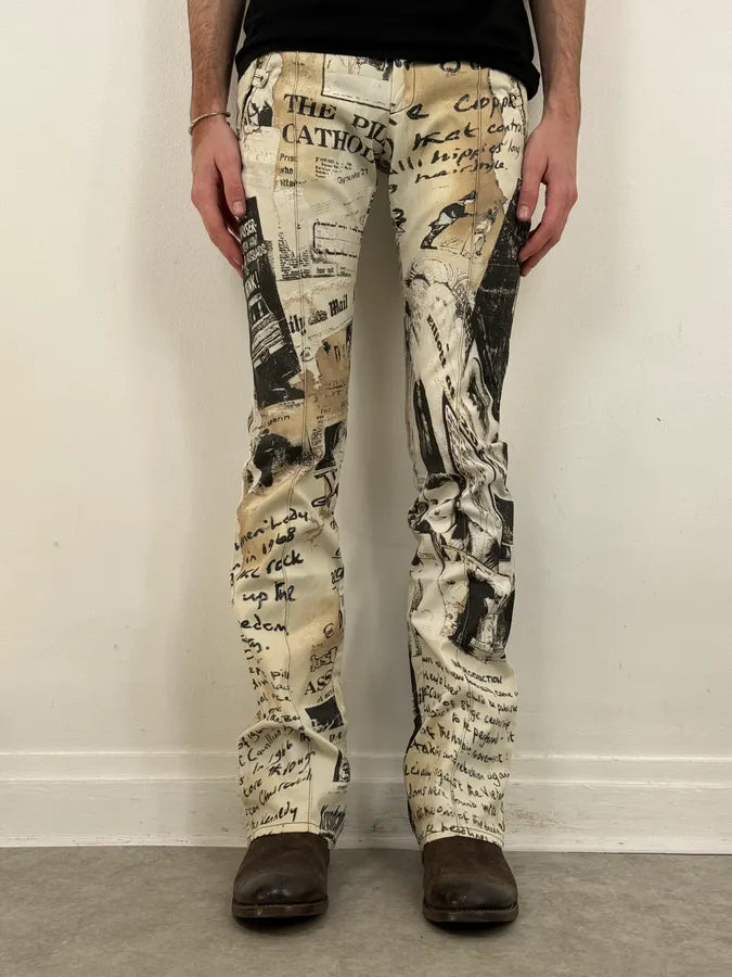 SS2004 Cavalli Magazine Newspapers Beige Pants QigYTcu 1