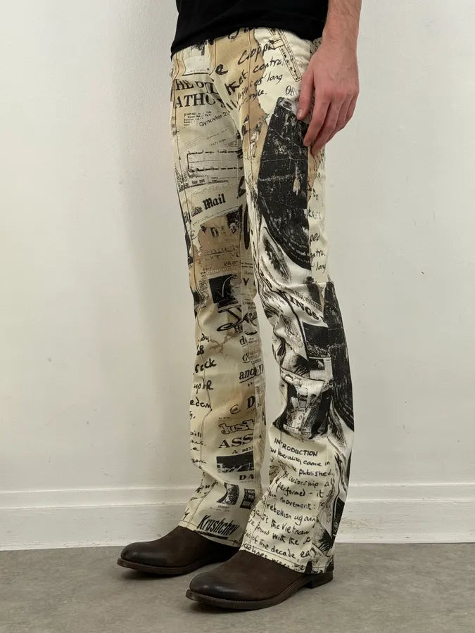 SS2004 Cavalli Magazine Newspapers Beige Pants QigYTcu 2