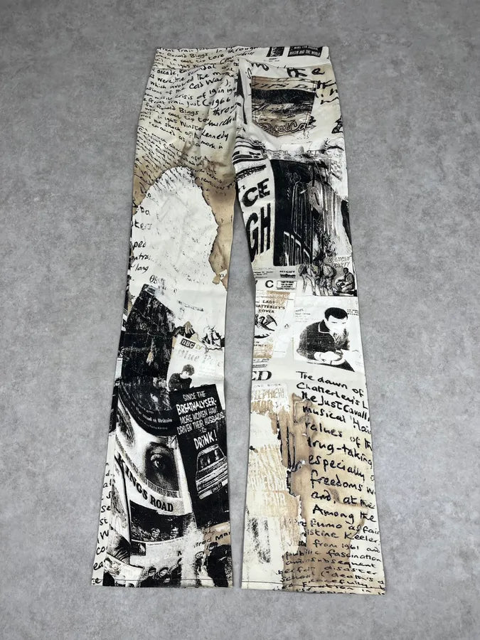 SS2004 Cavalli Magazine Newspapers Beige Pants QigYTcu 6