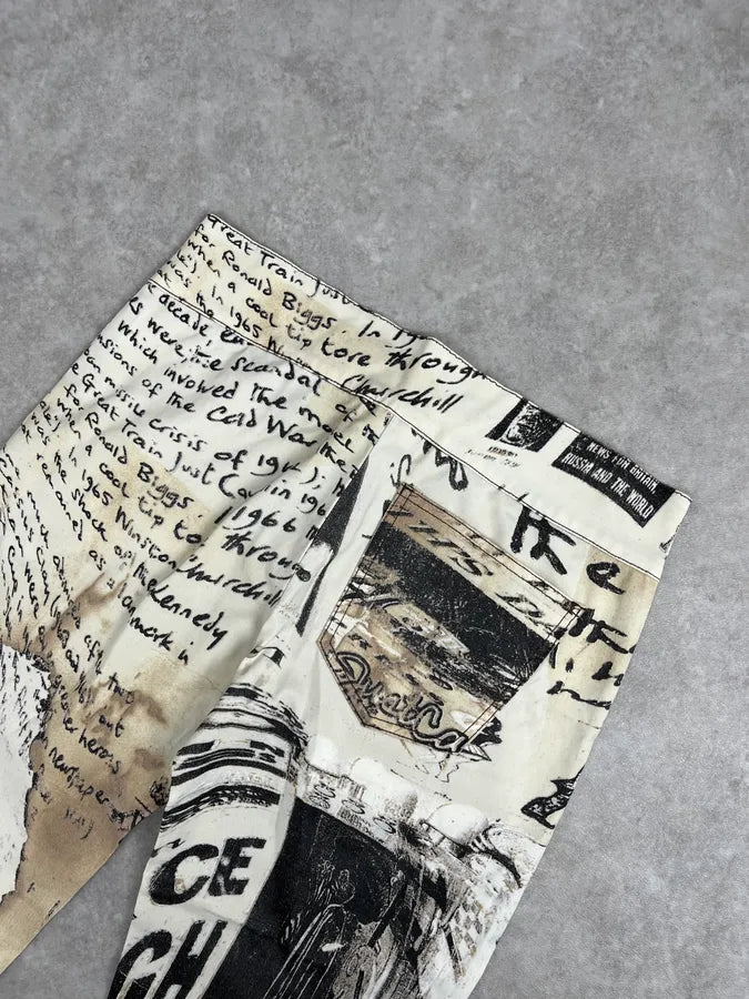 SS2004 Cavalli Magazine Newspapers Beige Pants QigYTcu 7