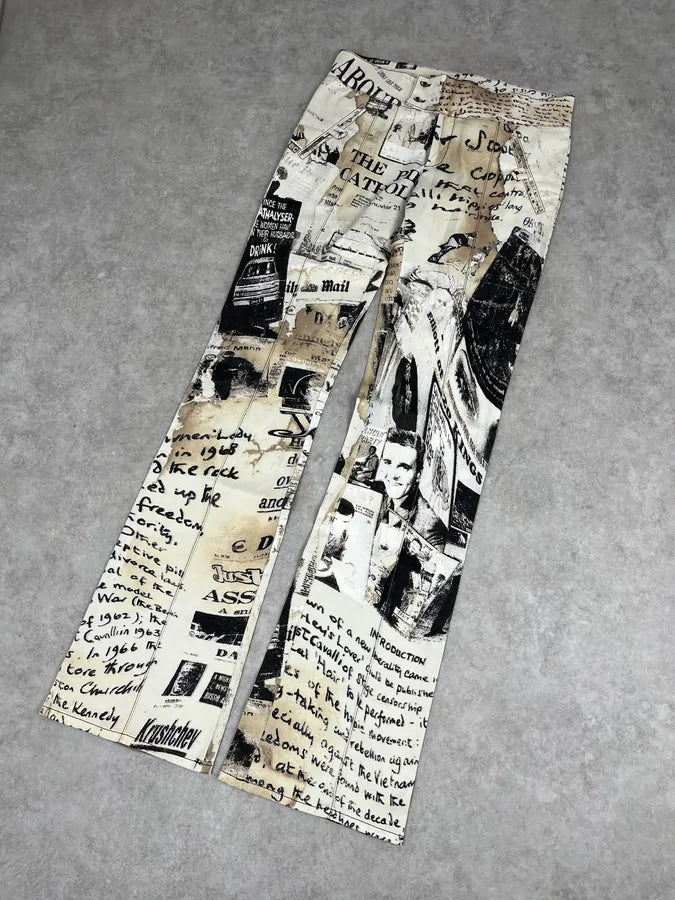 SS2004 Cavalli Magazine Newspapers Beige Pants QigYTcu 5
