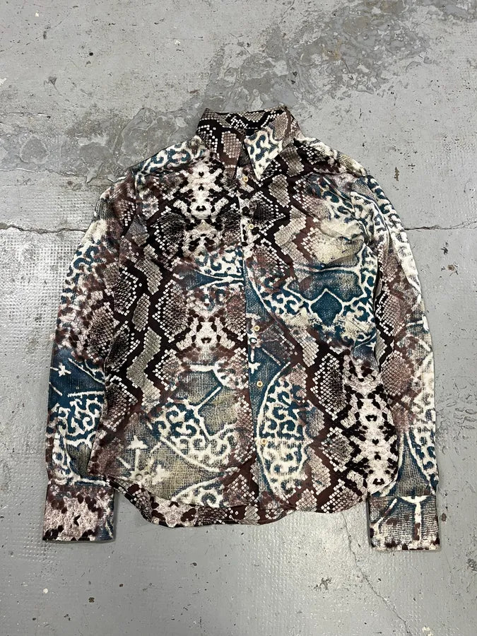SS2004 Cavalli Mozaic Snakeskin Effect Brown & Blue Shirt aydnApb 0