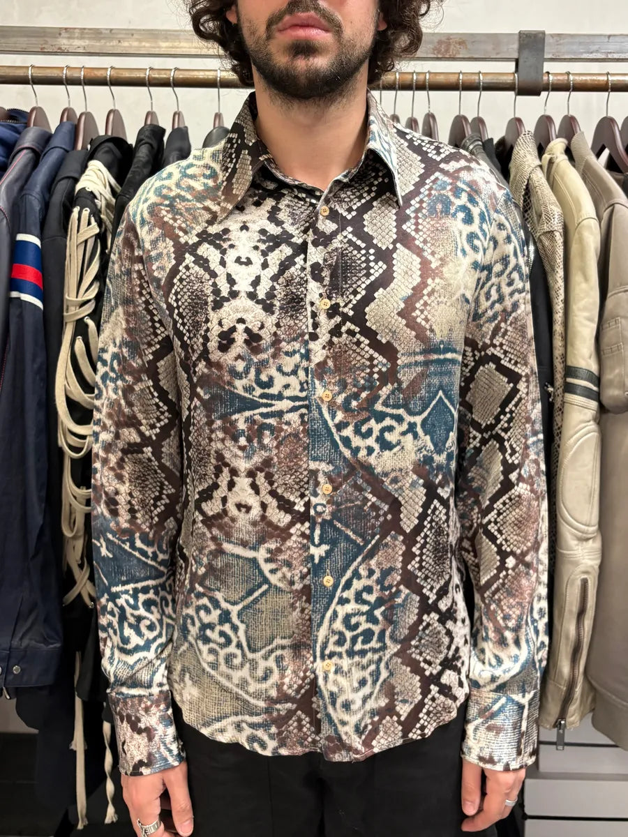 SS2004 Cavalli Mozaic Snakeskin Effect Brown & Blue Shirt aydnApb 1
