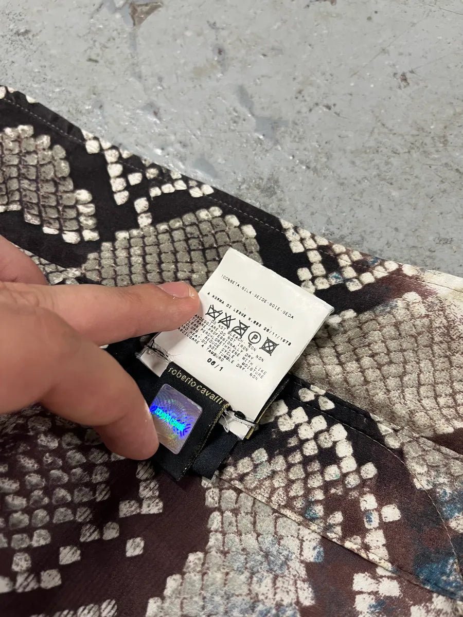 SS2004 Cavalli Mozaic Snakeskin Effect Brown & Blue Shirt aydnApb 10