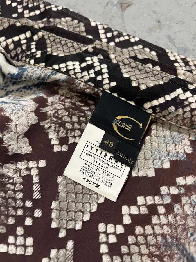 SS2004 Cavalli Mozaic Snakeskin Effect Brown & Blue Shirt aydnApb 11