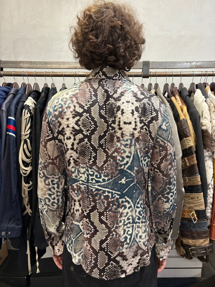 SS2004 Cavalli Mozaic Snakeskin Effect Brown & Blue Shirt aydnApb 2