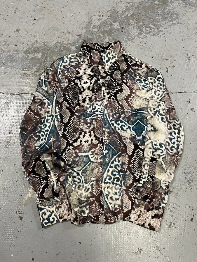 SS2004 Cavalli Mozaic Snakeskin Effect Brown & Blue Shirt aydnApb 3