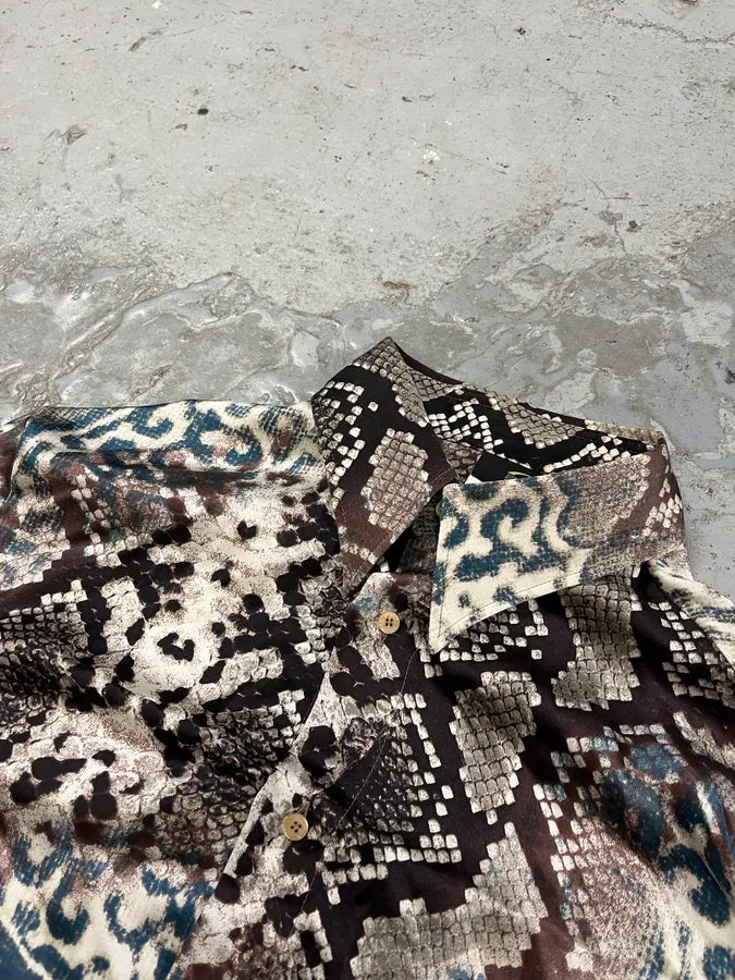 SS2004 Cavalli Mozaic Snakeskin Effect Brown & Blue Shirt aydnApb 4