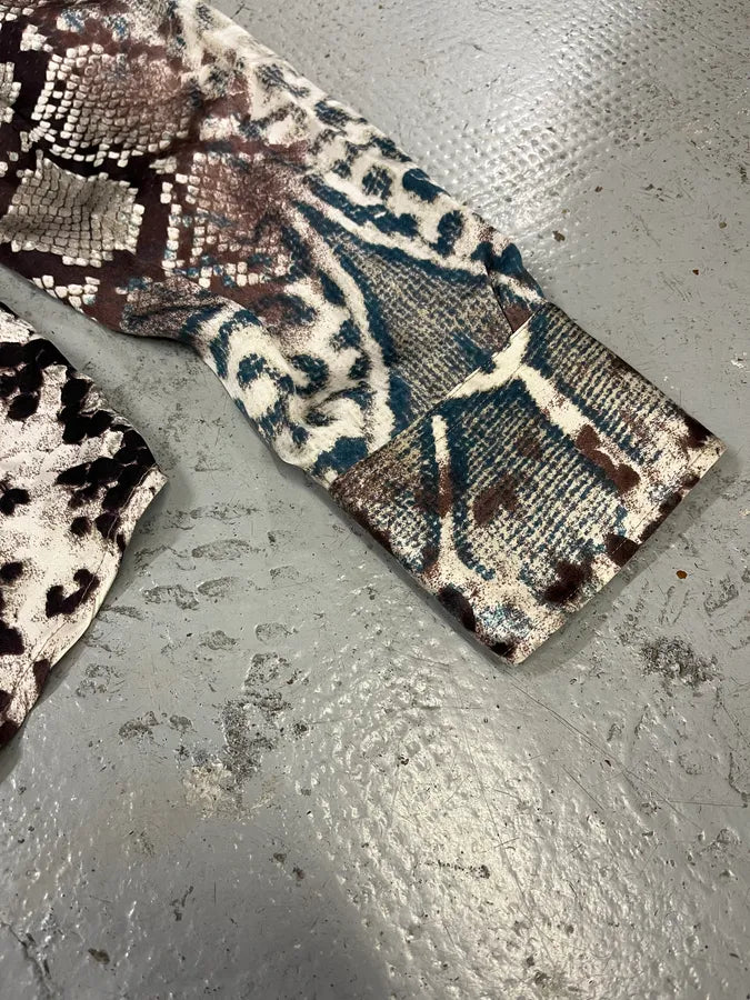 SS2004 Cavalli Mozaic Snakeskin Effect Brown & Blue Shirt aydnApb 5