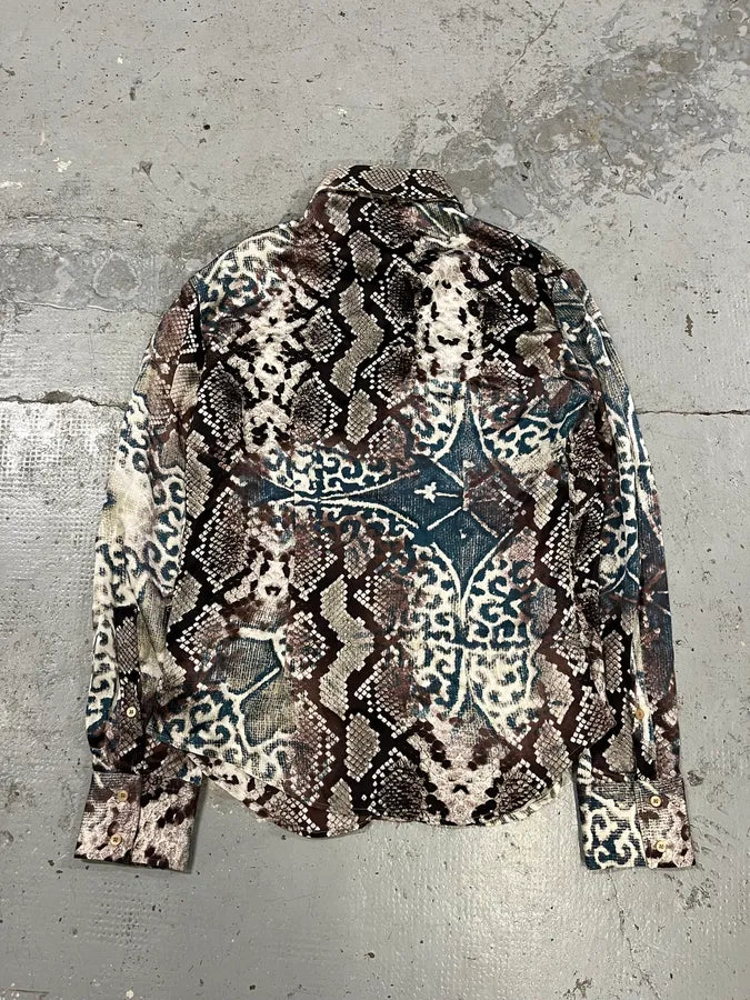 SS2004 Cavalli Mozaic Snakeskin Effect Brown & Blue Shirt aydnApb 8