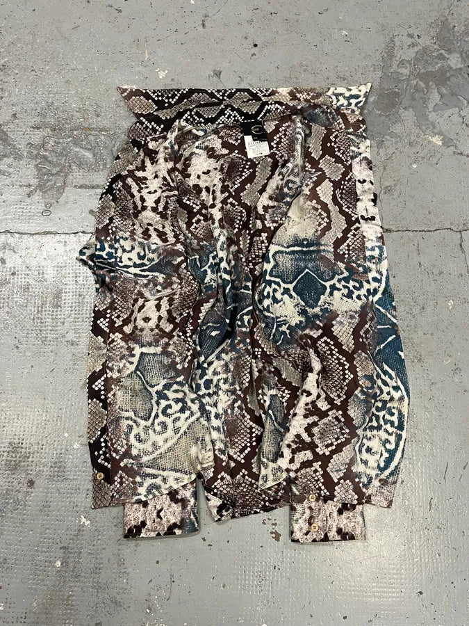 SS2004 Cavalli Mozaic Snakeskin Effect Brown & Blue Shirt aydnApb 9