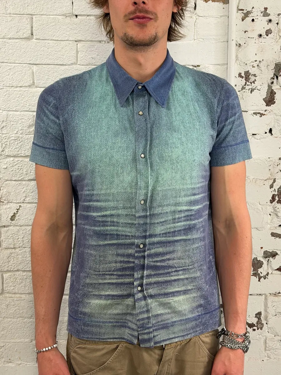 SS2004 Cavalli Overprint Blue Shirt rcTmmmk 1