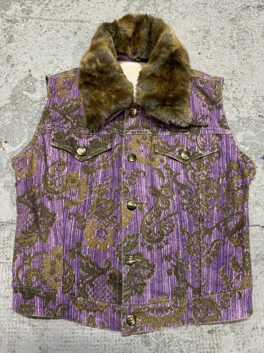SS2004 Cavalli Purple Fur Collar Royal Vest (S/M) QWRltpE 0