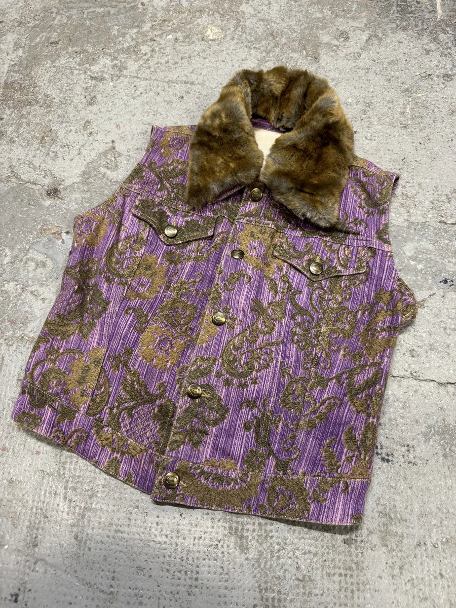 SS2004 Cavalli Purple Fur Collar Royal Vest (S/M) QWRltpE 5