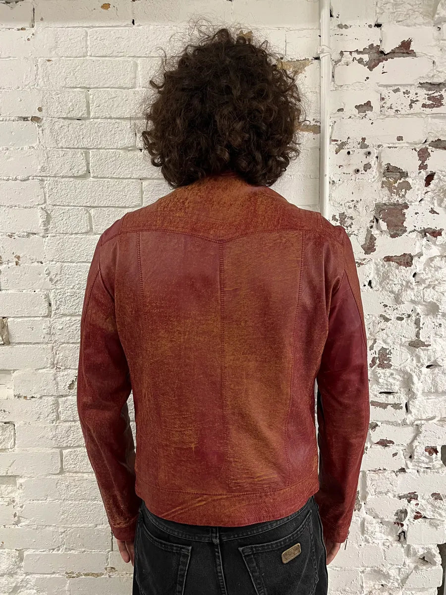 SS2004 Cavalli Red Magma Faded Biker Leather Jacket fEOAoAr 2