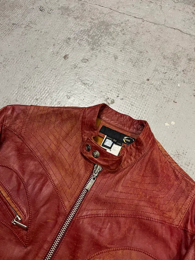 SS2004 Cavalli Red Magma Faded Biker Leather Jacket fEOAoAr 4